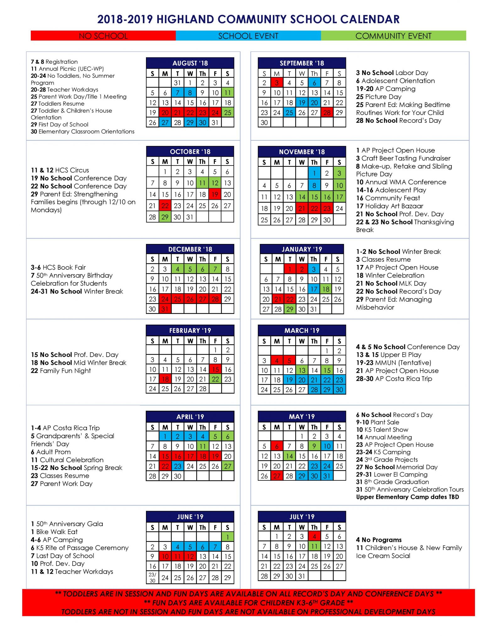 Events Calendar Highland Community School