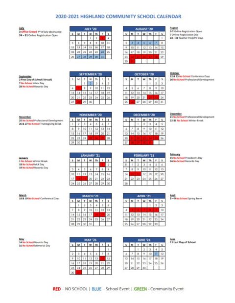 Calendar | Highland Community School
